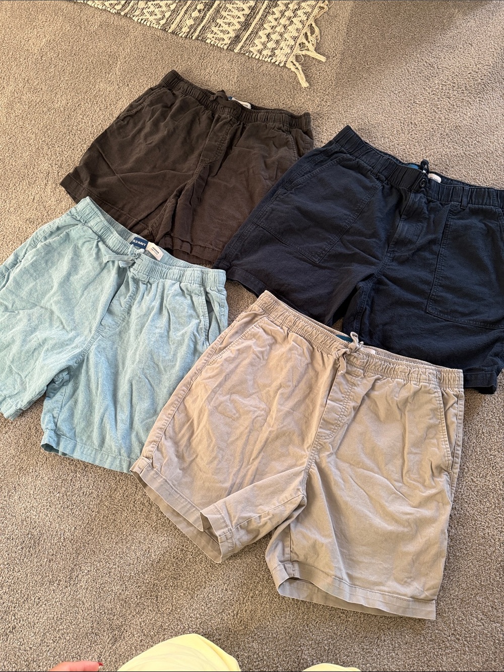Old Navy Men's Elastic-Waist Hybrid Shorts — Blue, Black, Light Blue, Tan